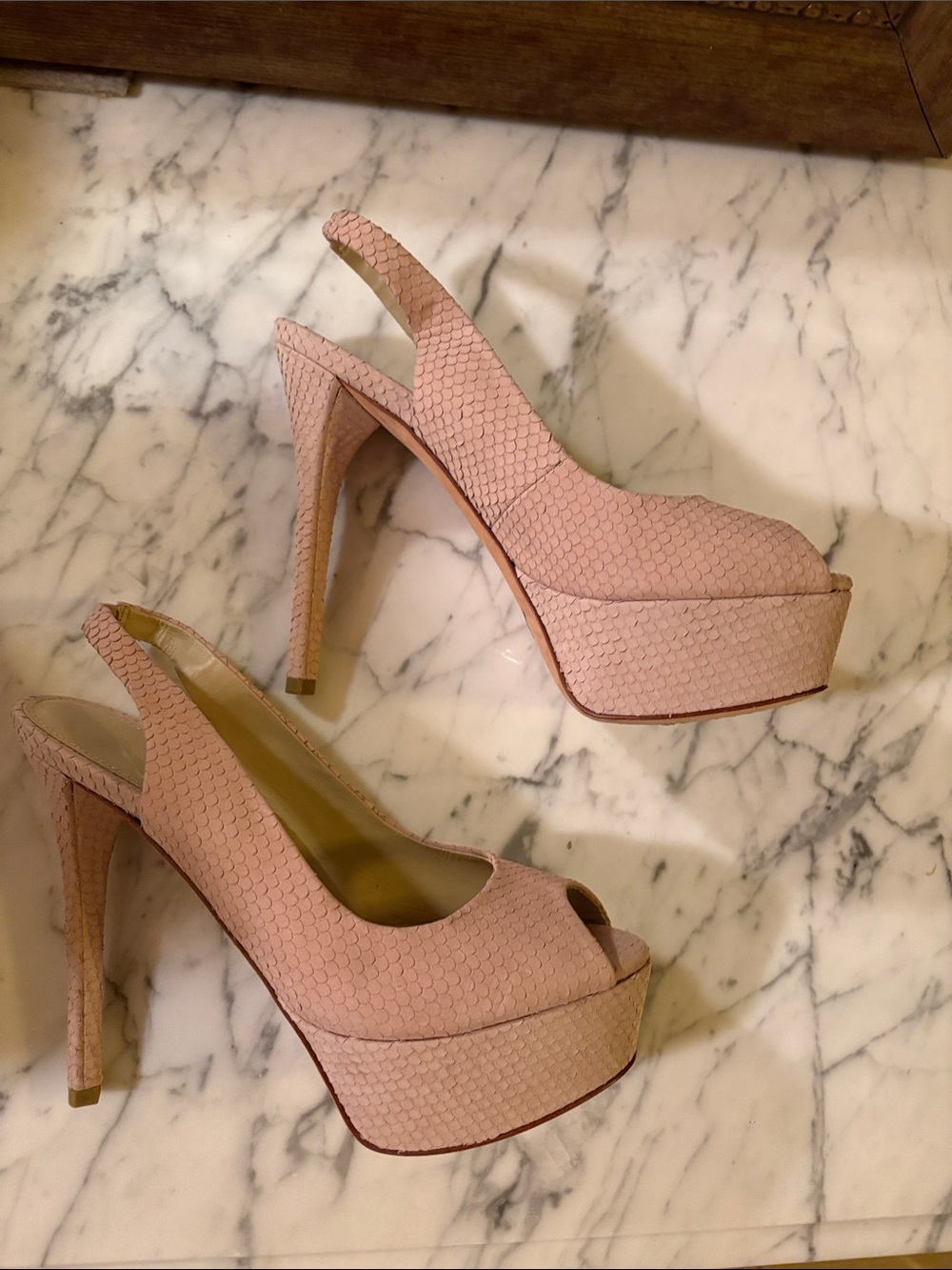 Brian Atwood Blush Pink Peep-Toe Platform Slingbacks